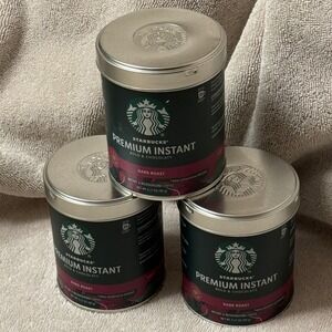 Starbucks Premium Instant Coffee Dark‎ Roast Bold & Chocolate, 3 Tins NEW